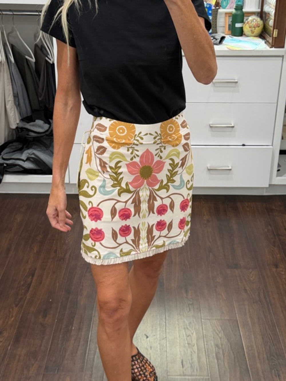 Spartina 449 Floral Embroidered Mini Skirt - Cream with Pink & Green XS